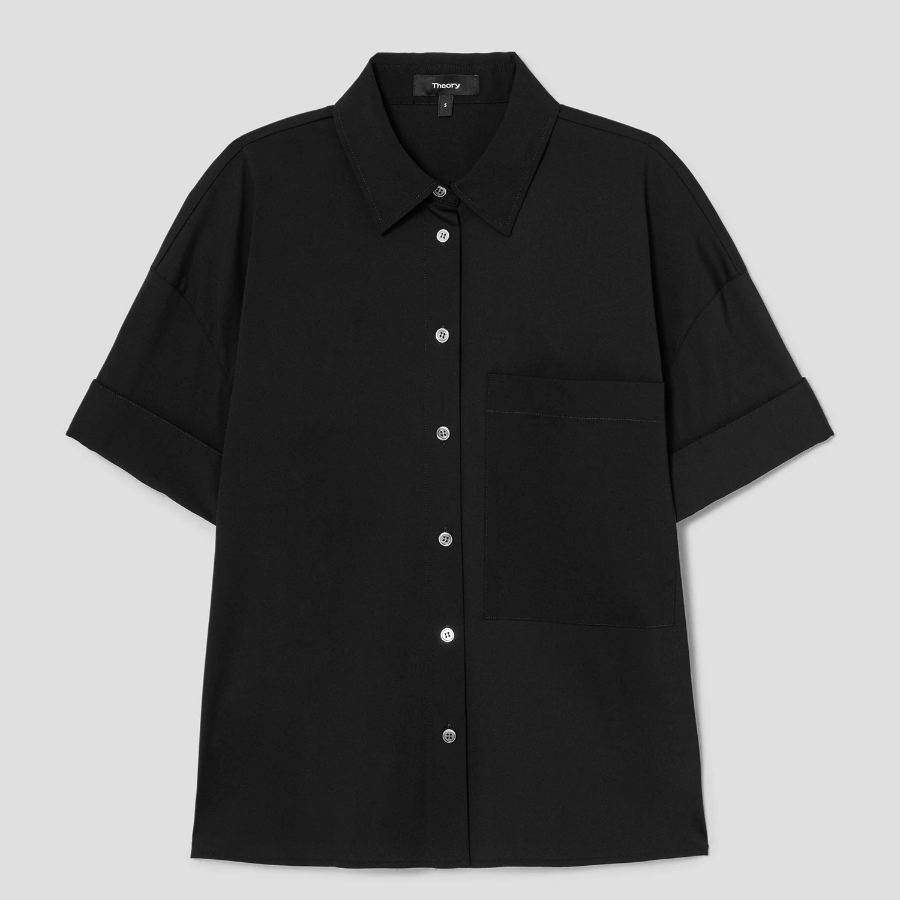Theory Women Cotton Shirting Cuff Pocket Shirt - Black