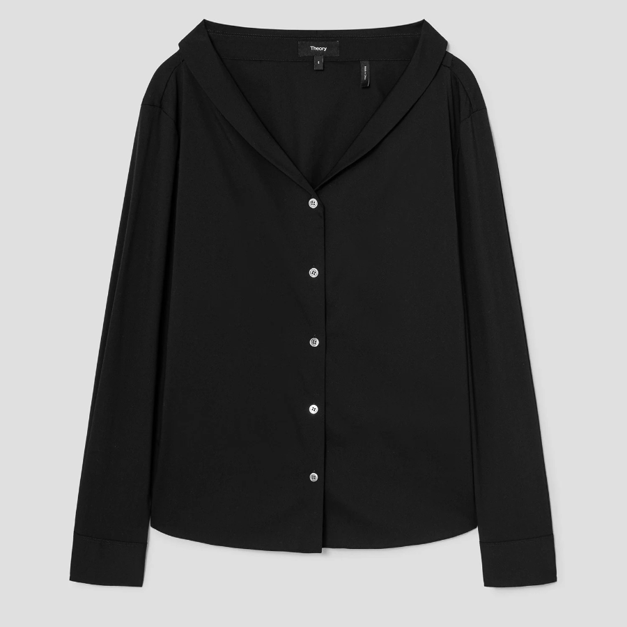 Theory Women Cotton Shirting Collar Blouse - Black
