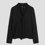 Theory Women Silk Georgette Open Neck Tie Blouse - Black