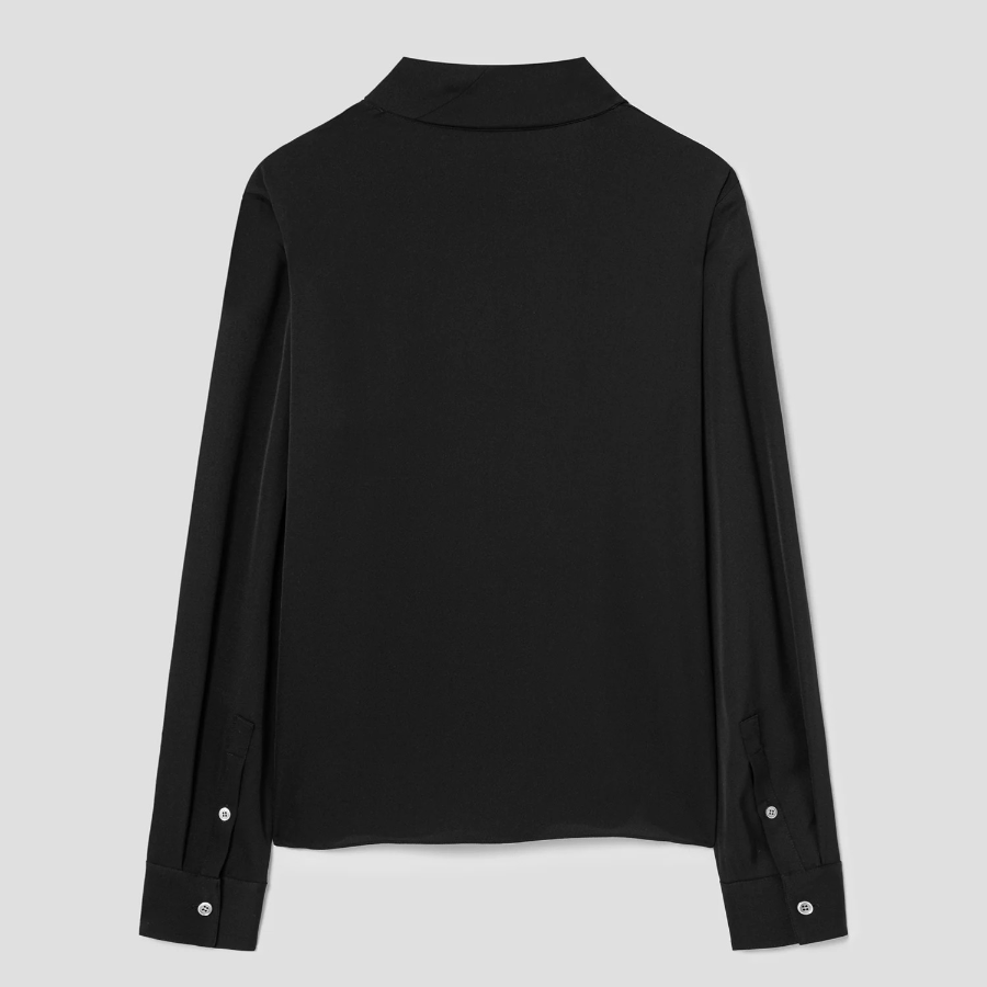 Theory Women Silk Georgette Open Neck Tie Blouse - Black