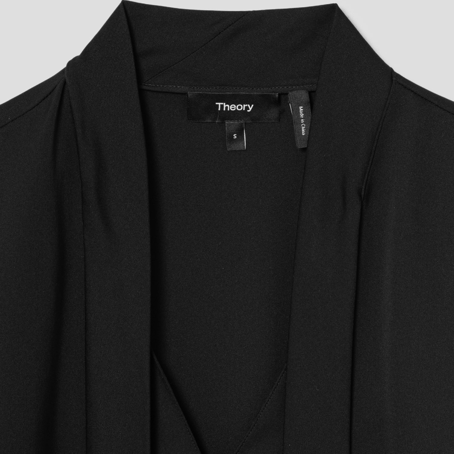 Theory Women Silk Georgette Open Neck Tie Blouse - Black