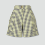 JAJU Cotton Check Tuck Half Pants (Yellow) — яркие и комфортные шорты с стильным клетчатым узором и элегантными защипами