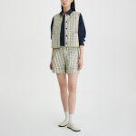 JAJU Cotton Check Tuck Half Pants (Yellow) — яркие и комфортные шорты с стильным клетчатым узором и элегантными защипами