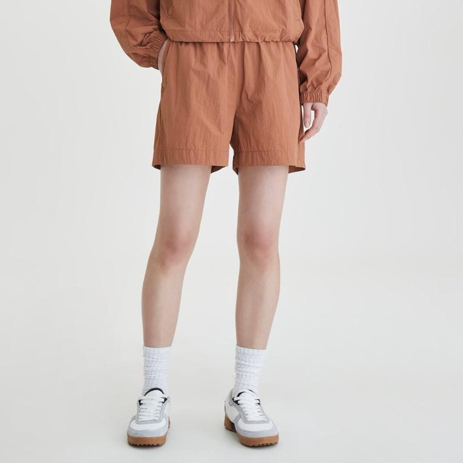 JAJU Crisp Half Banding Pants (Brick) — лёгкие и стильные шорты с эластичным поясом и насыщенным кирпичным оттенком