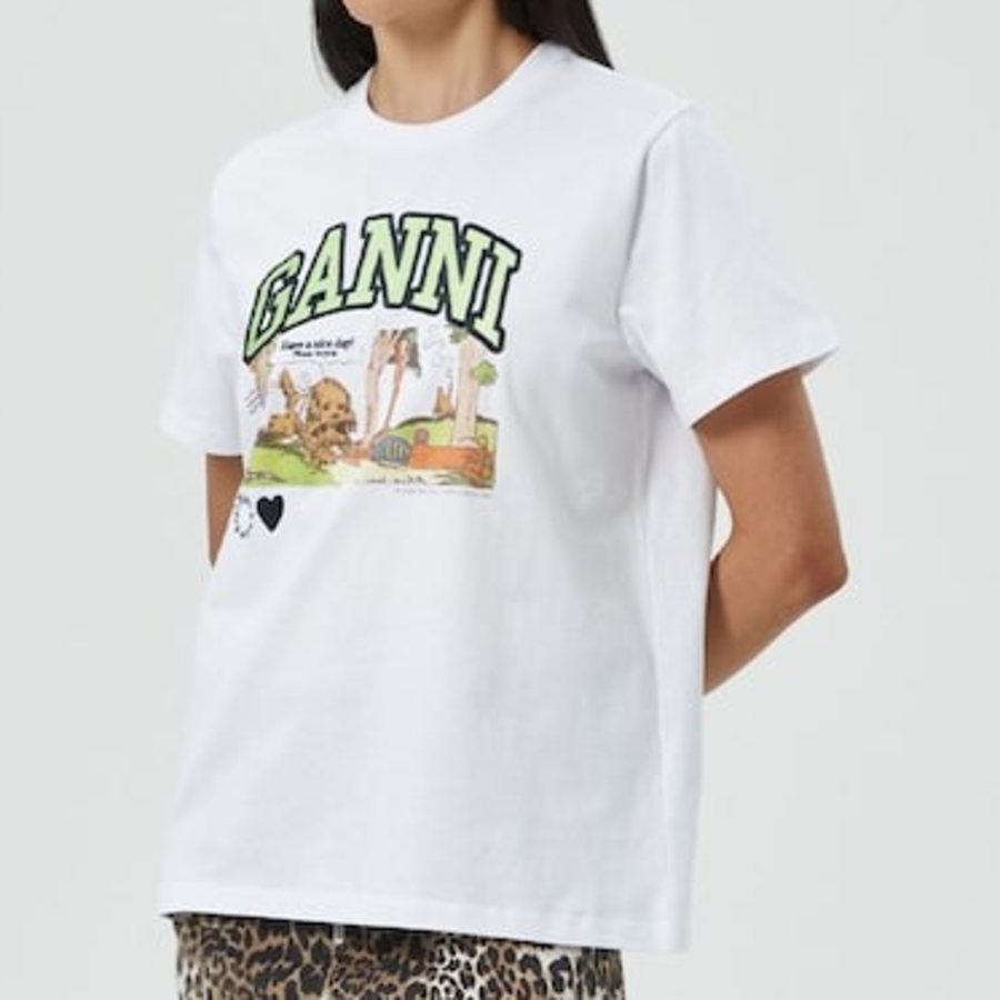 GANNI Basic Jersey Poppy C Relaxed T-Shirt - White