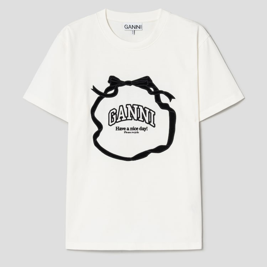 GANNI Heavy Cotton Bow Relaxed T-Shirt - Ivory
