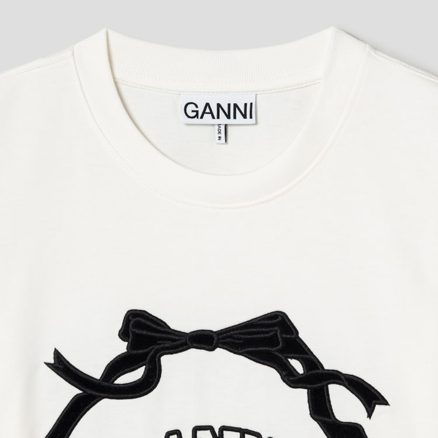 GANNI Heavy Cotton Bow Relaxed T-Shirt - Ivory