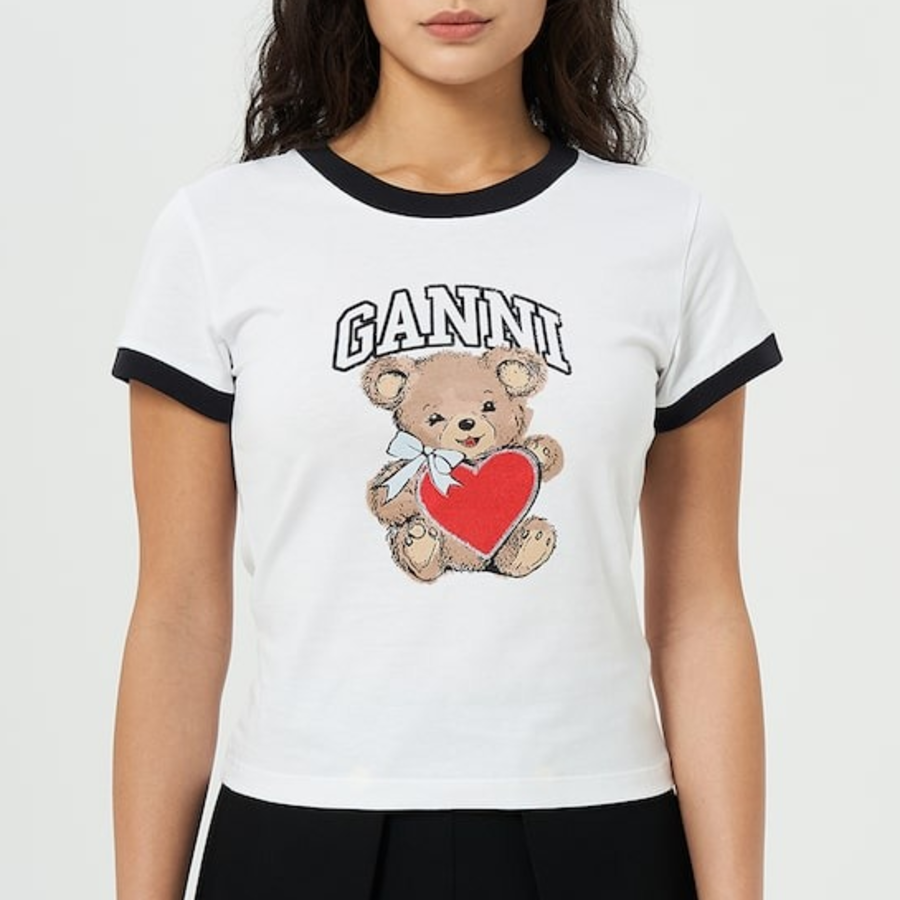 GANNI Basic Jersey Bear Small T-Shirt - Bright Whit