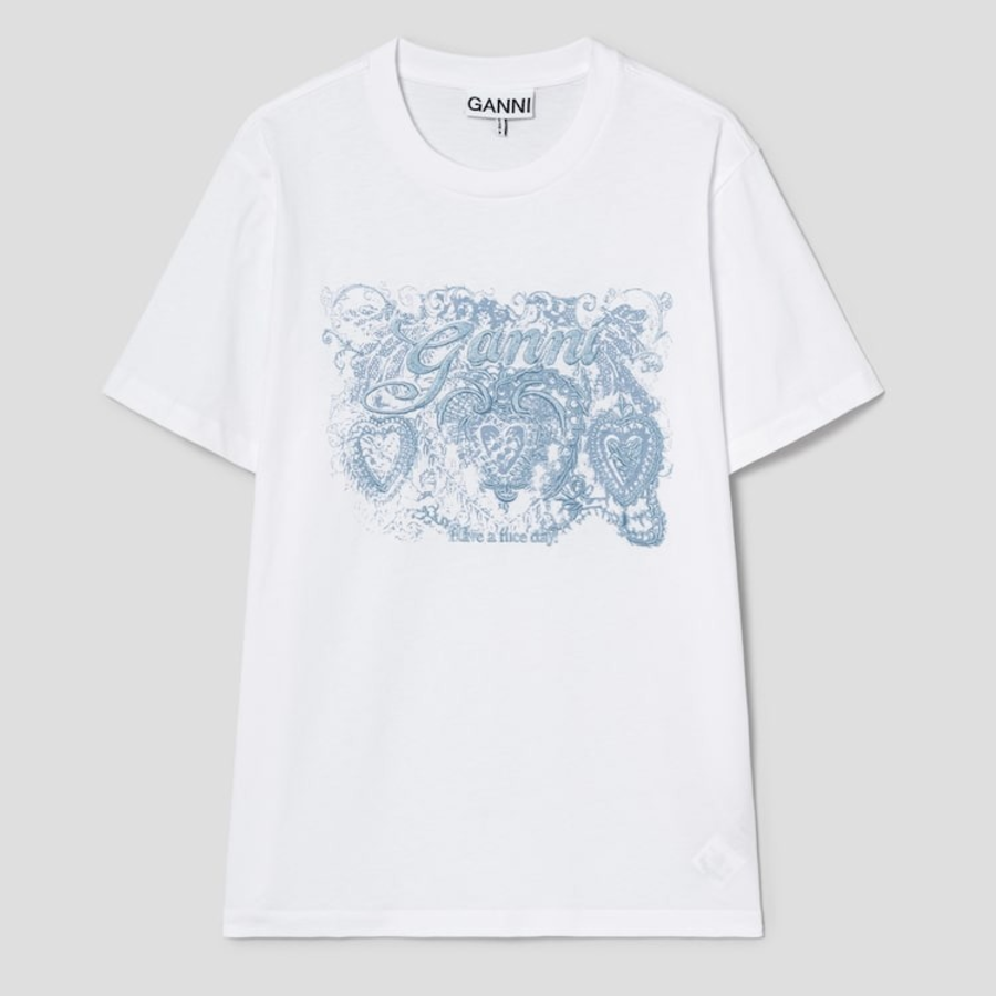 GANNI Basic Jersey Tattoo Lace Relaxed T-shirt - Bright White
