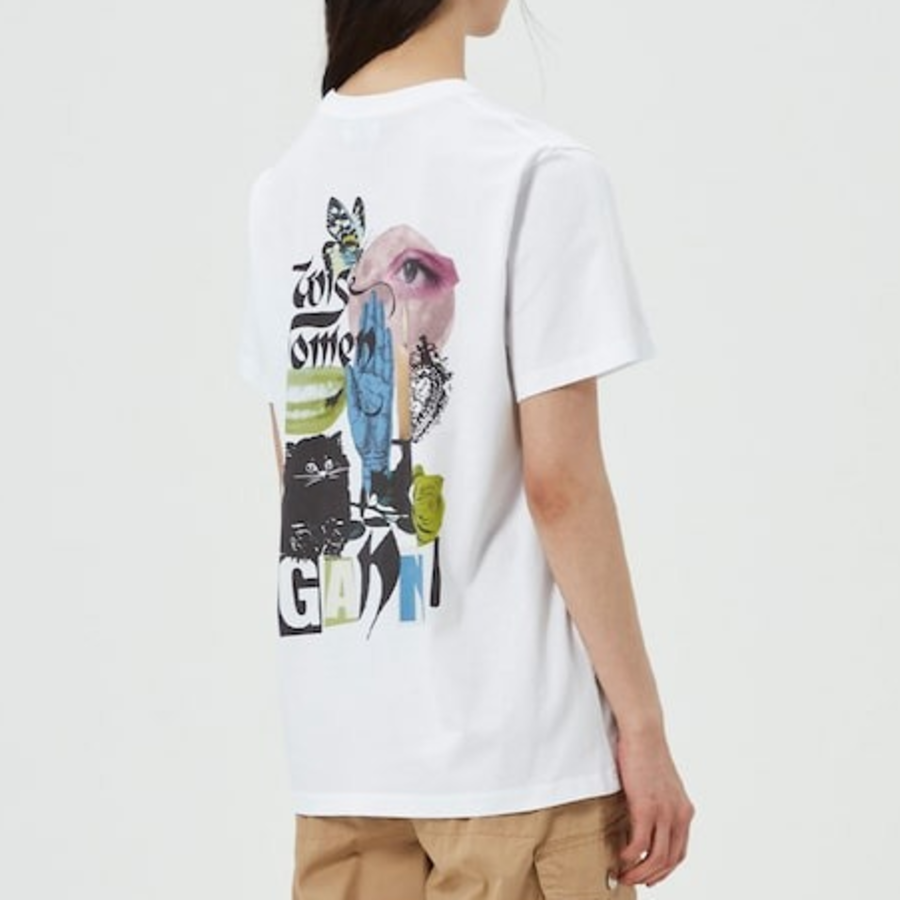 GANNI Basic Jersey Collage Relaxed T-shirt - Bright Whitе