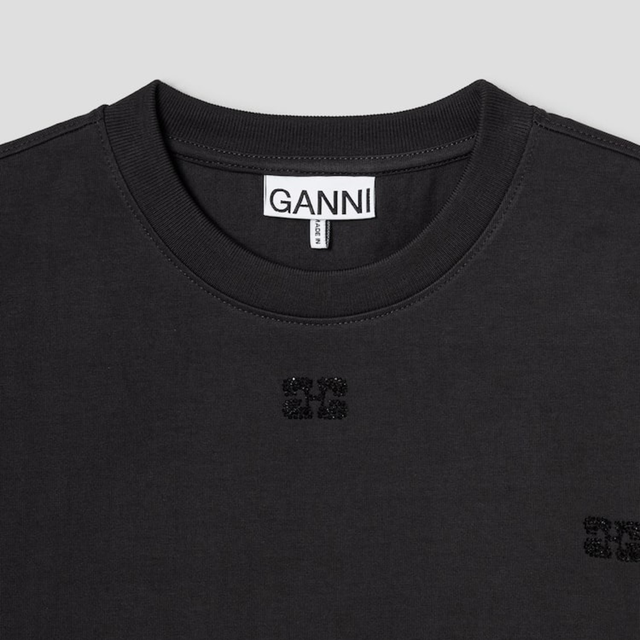 GANNI Heavy Cotton Rhinestone Drop Shoulder T-shirt - Phantom