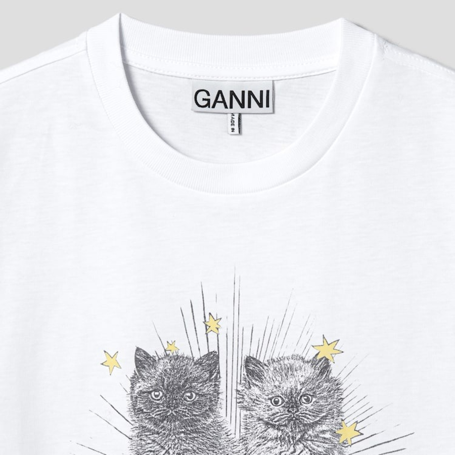 GANNI Basic Jersey Kittens Relaxed T-Shirt - Ivory