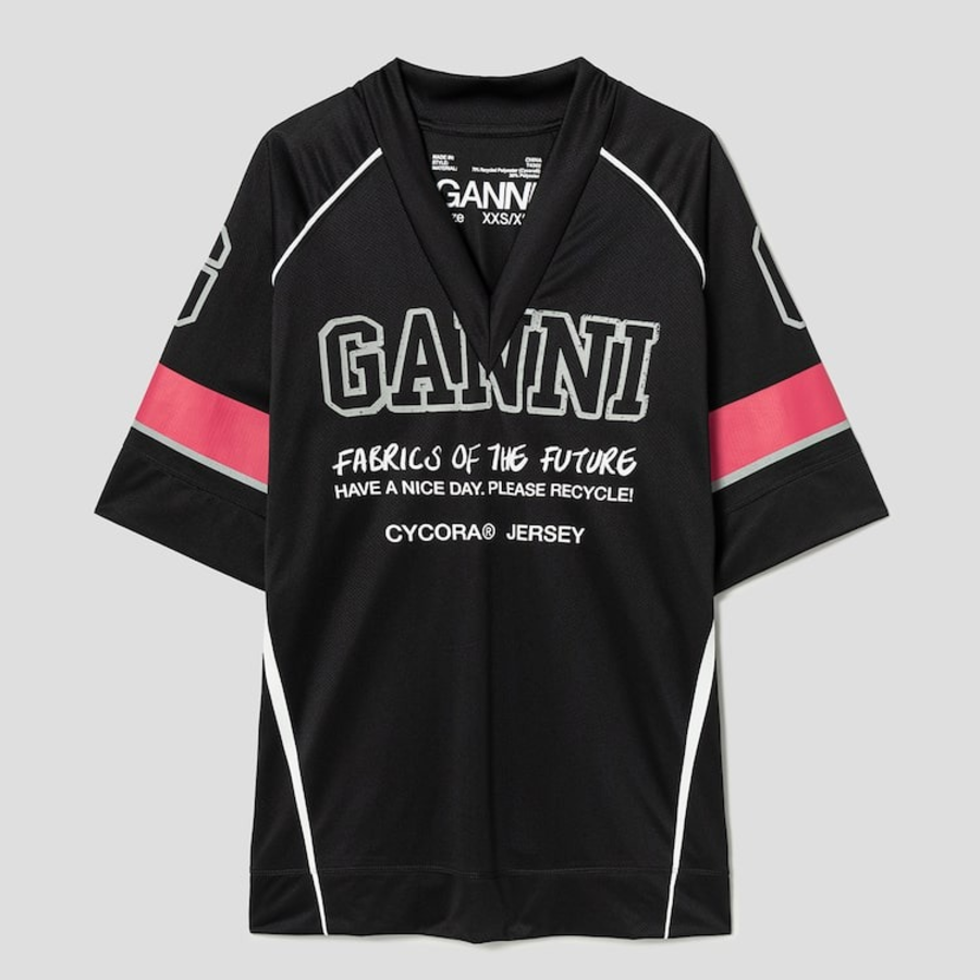 GANNI Future Mesh Oversized V-neck T-shirt - Black