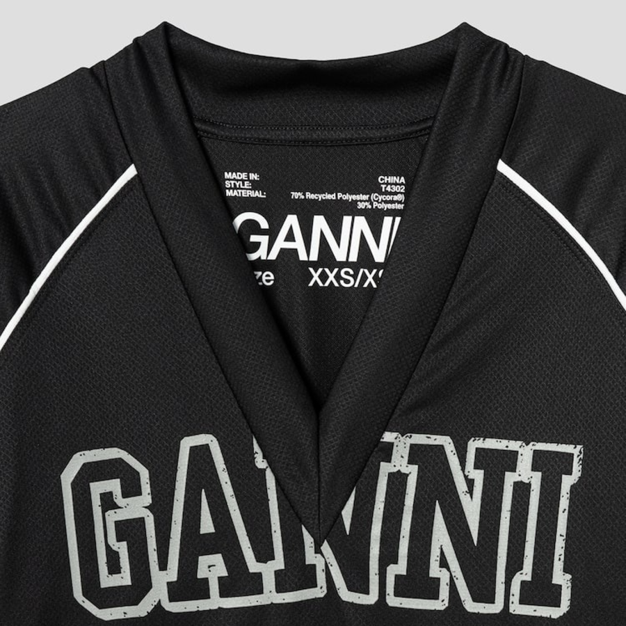 GANNI Future Mesh Oversized V-neck T-shirt - Black
