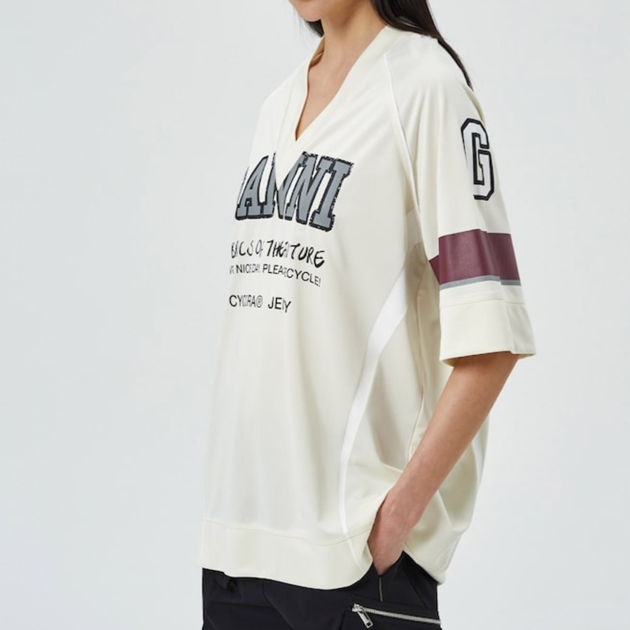 GANNI Future Mesh Oversized V-neck T-shirt - Antique White
