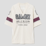 GANNI Future Mesh Oversized V-neck T-shirt - Antique White