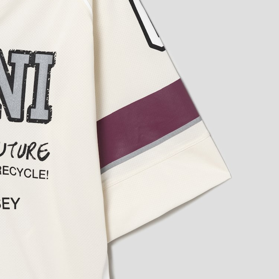 GANNI Future Mesh Oversized V-neck T-shirt - Antique White