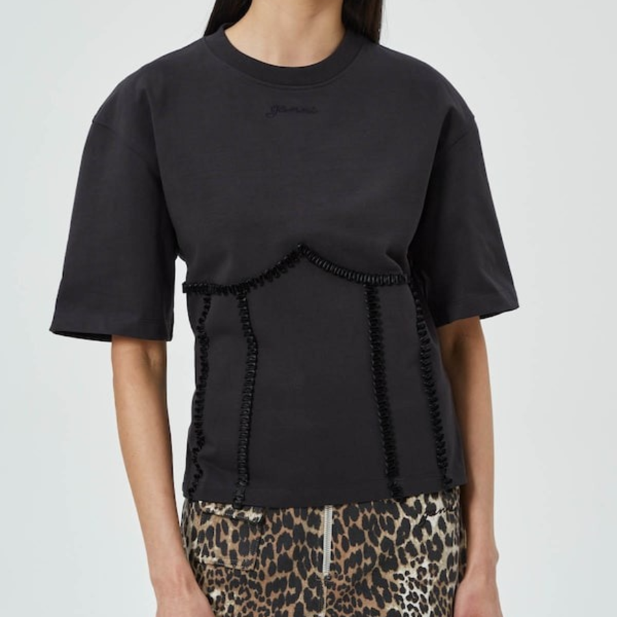 GANNI Heavy Cotton Tie Back Waisted T-shirt - Phantom