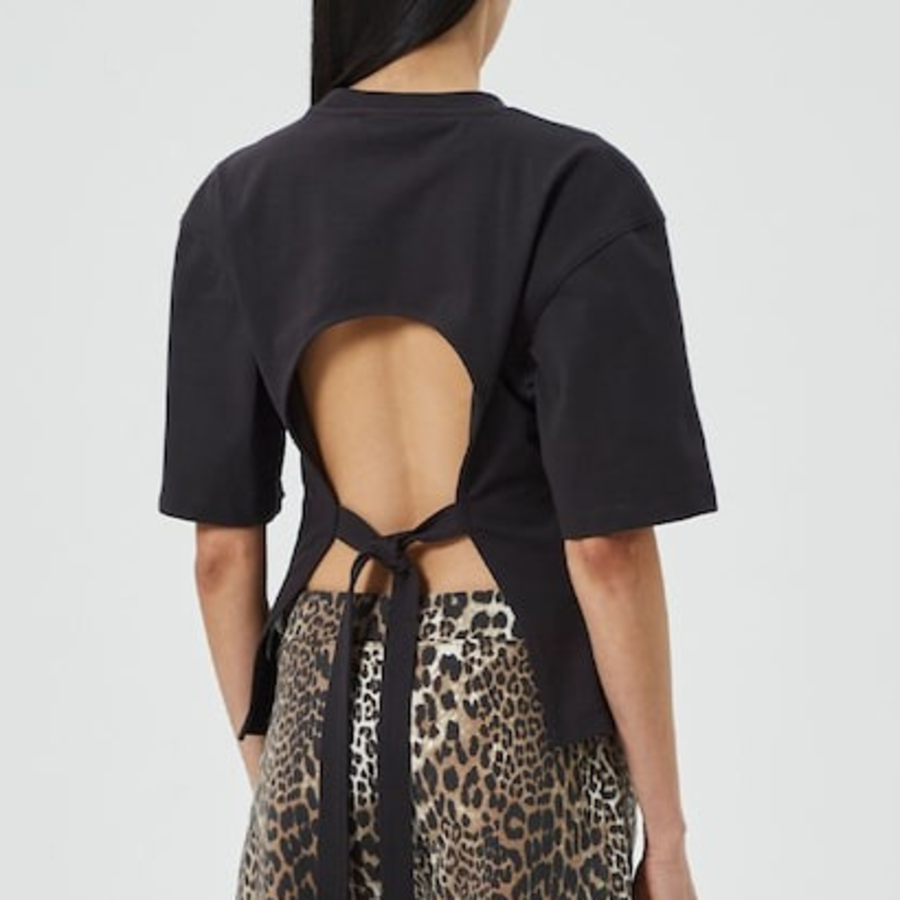 GANNI Heavy Cotton Tie Back Waisted T-shirt - Phantom