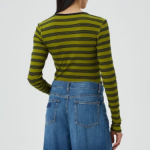 GANNI Striped Soft Cotton Rib Long Sleeve T-Shirt - Golden Cypress