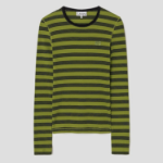 GANNI Striped Soft Cotton Rib Long Sleeve T-Shirt - Golden Cypress