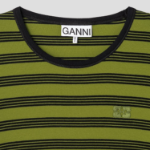GANNI Striped Soft Cotton Rib Long Sleeve T-Shirt - Golden Cypress