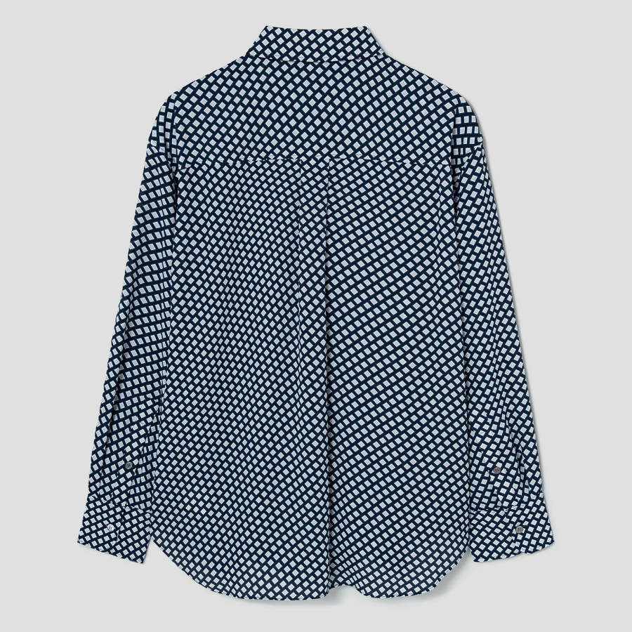 Theory Women Geo Block Georgette Boyfriend Shirt- Sapphire Multi