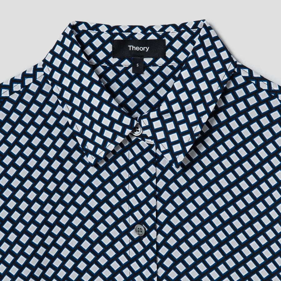 Theory Women Geo Block Georgette Boyfriend Shirt- Sapphire Multi