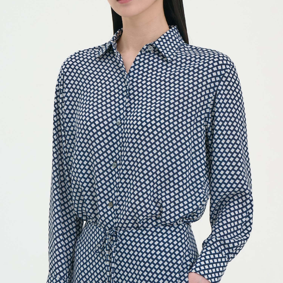 Theory Women Geo Block Georgette Boyfriend Shirt- Sapphire Multi