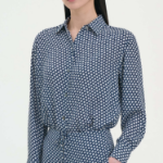 Theory Women Geo Block Georgette Boyfriend Shirt- Sapphire Multi