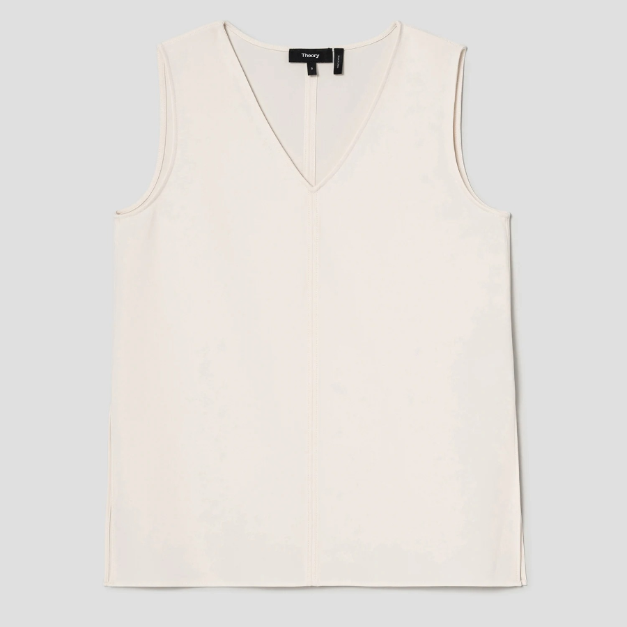 Theory Women Admiral Crepe Vneck Slit Blouse - Rice