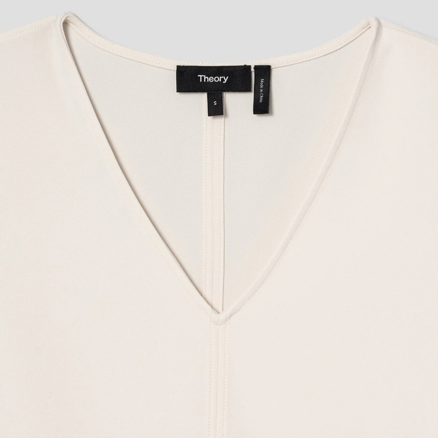 Theory Women Admiral Crepe Vneck Slit Blouse - Rice