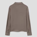 Theory Women Silk Georgette Open Neck Tie Blouse — Walnut