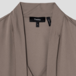 Theory Women Silk Georgette Open Neck Tie Blouse — Walnut