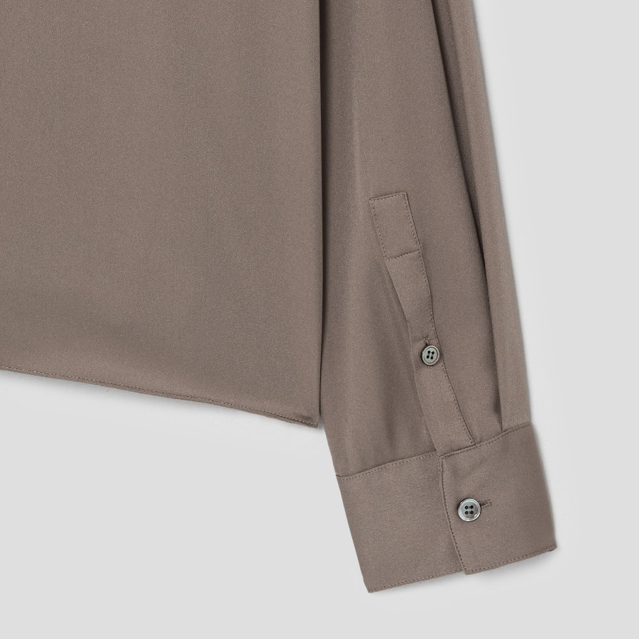 Theory Women Silk Georgette Open Neck Tie Blouse — Walnut