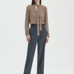 Theory Women Silk Georgette Open Neck Tie Blouse — Walnut