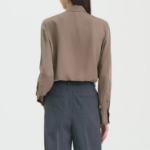 Theory Women Silk Georgette Open Neck Tie Blouse — Walnut