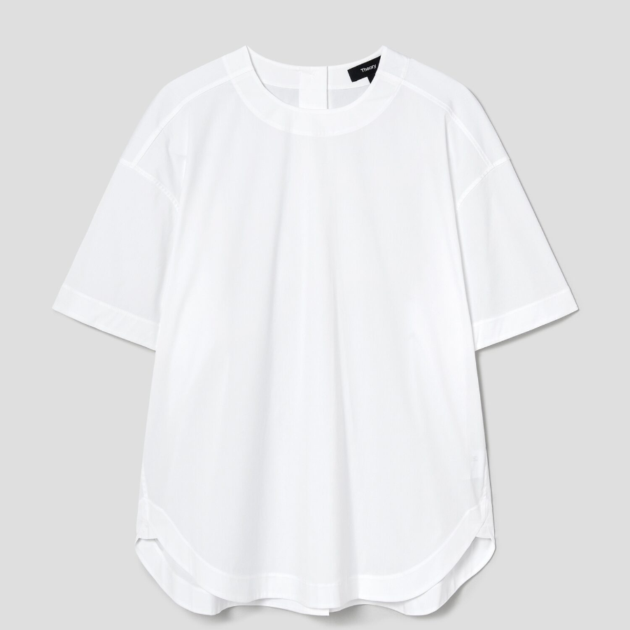 Theory Women Cotton Oversized Button Back Tee - White