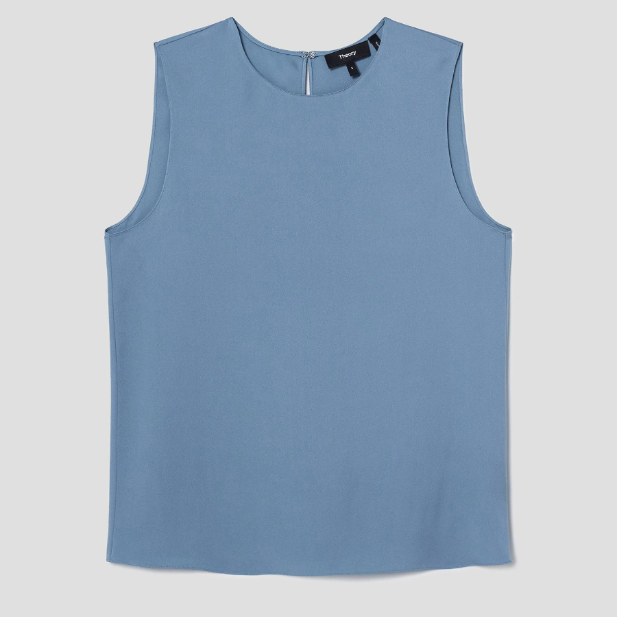 Theory Women Silk Georgette Straight Shell - Stone Blue