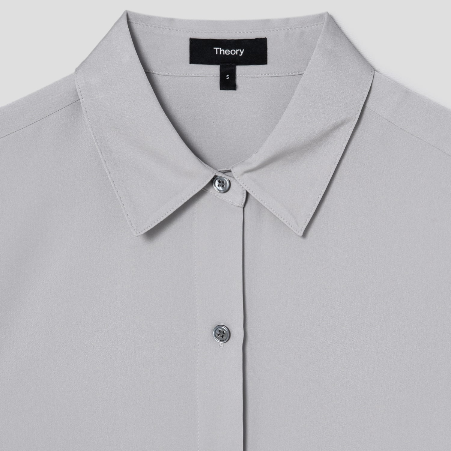 Theory Women Silk Georgette Straight Fit Shirt — Light Grey