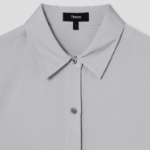 Theory Women Silk Georgette Straight Fit Shirt — Light Grey