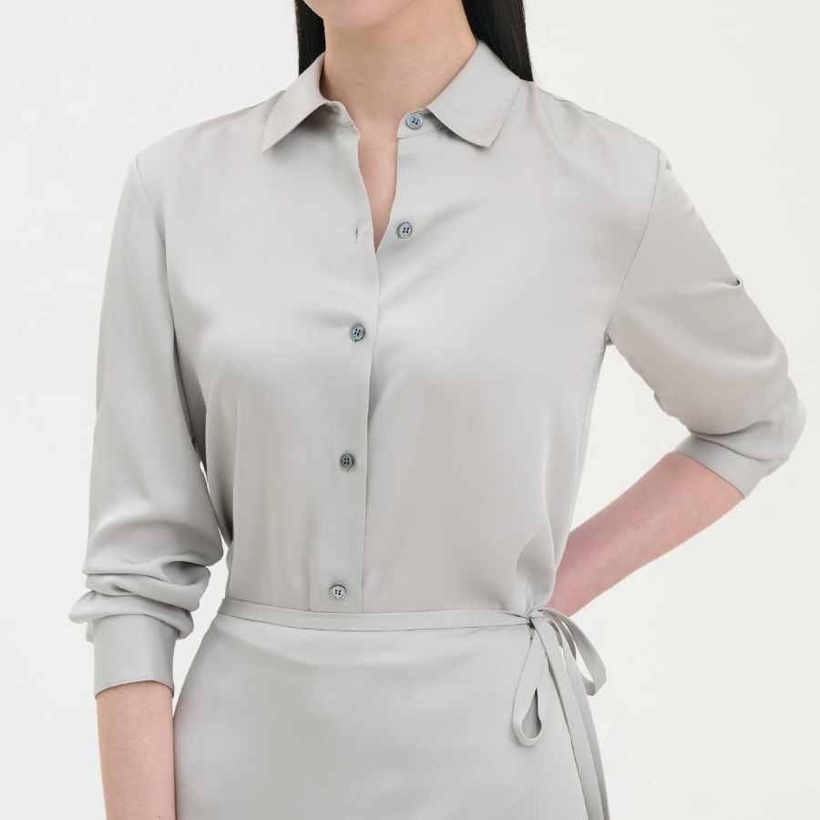Theory Women Silk Georgette Straight Fit Shirt — Light Grey