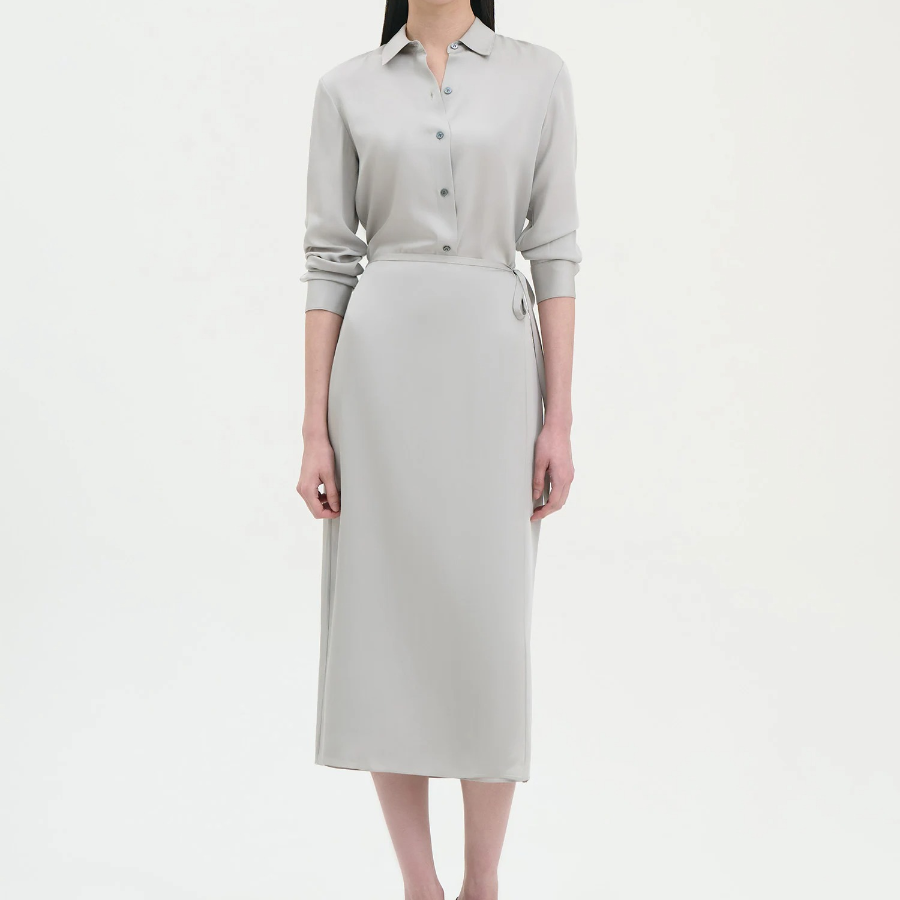 Theory Women Silk Georgette Straight Fit Shirt — Light Grey