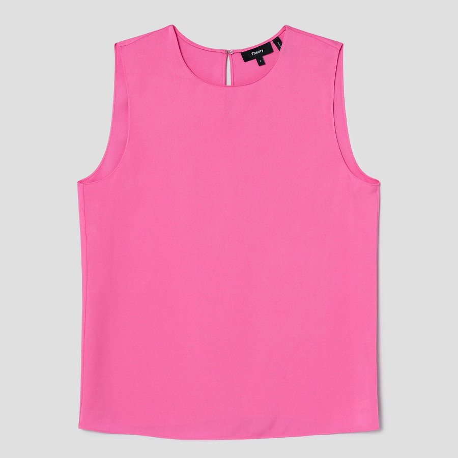 Theory Women Silk Georgette Straight Shell - Bright Pink