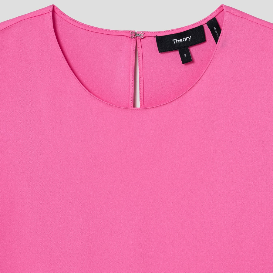Theory Women Silk Georgette Straight Shell - Bright Pink