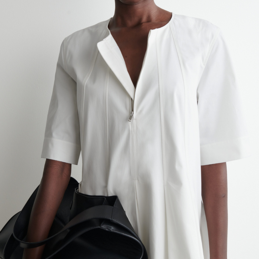 COS Pleated Zip-Up Cotton Mini Dress