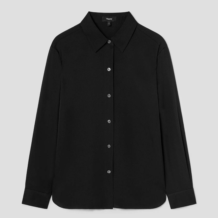 Theory Women Silk Georgette Straight Fit Shirt - Black