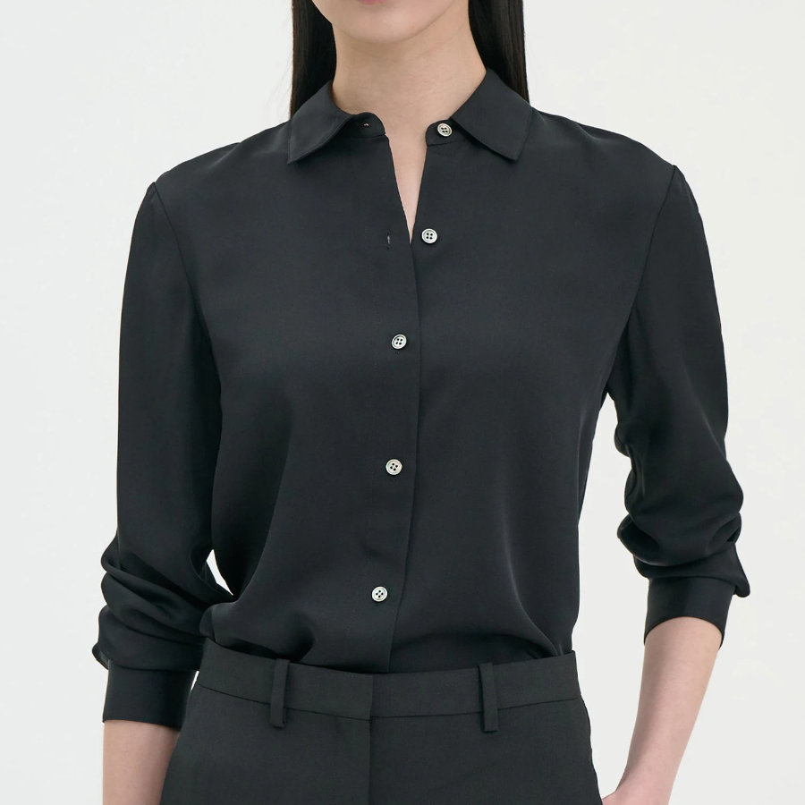 Theory Women Silk Georgette Straight Fit Shirt - Black