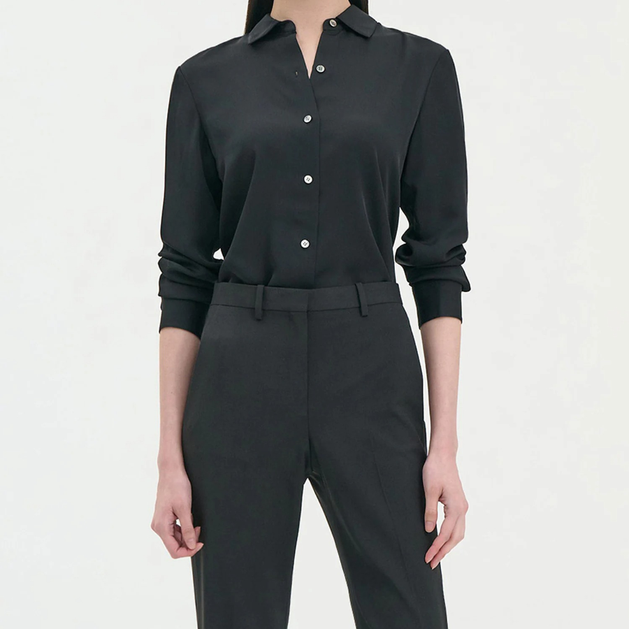 Theory Women Silk Georgette Straight Fit Shirt - Black