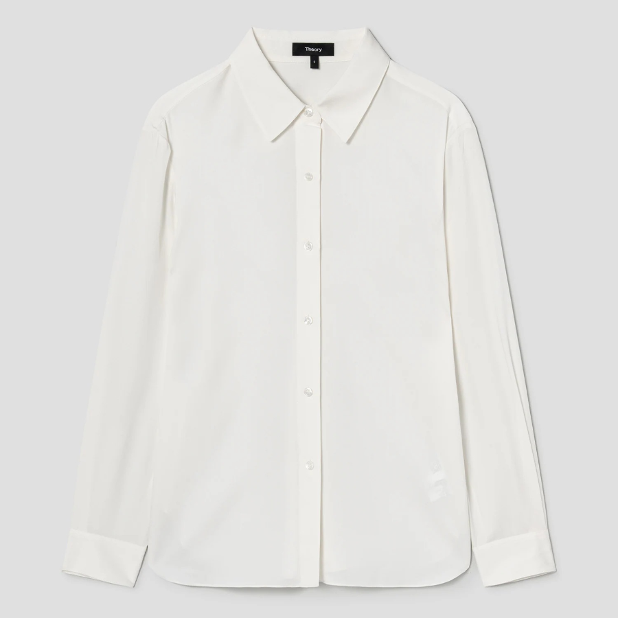 Theory Women Silk Georgette Straight Fit Shirt - Ivory